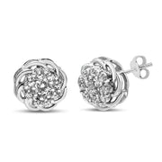 Bids.com .925 Sterling Silver 1/2 Cttw Round Diamond Cluster Openwork Floral Halo Stud Earrings (I1-I2 Clarity, I-J Color) Earrings