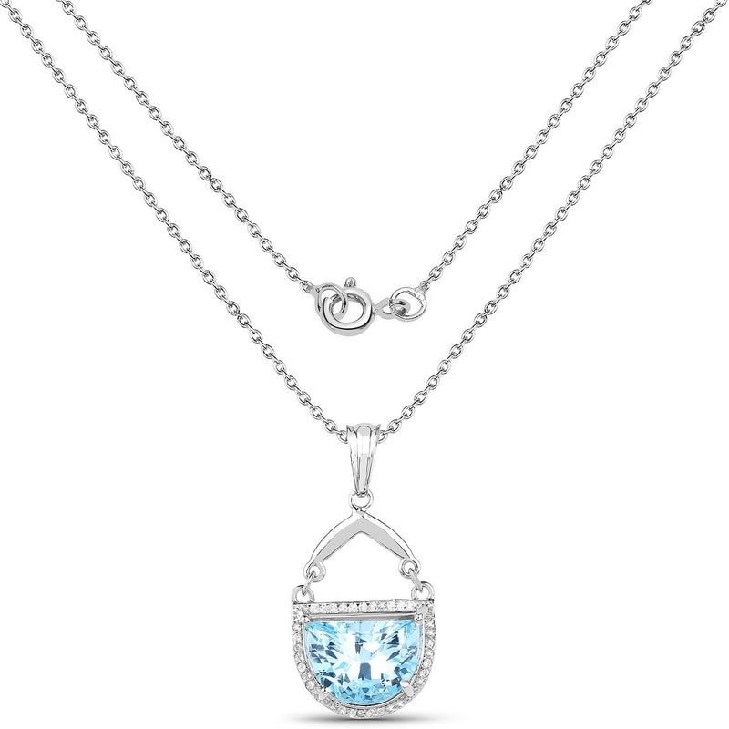 Bids.com 4.08 Carat Genuine Swiss Blue Topaz & White Topaz .925 Sterling Silver Pendant Pendants