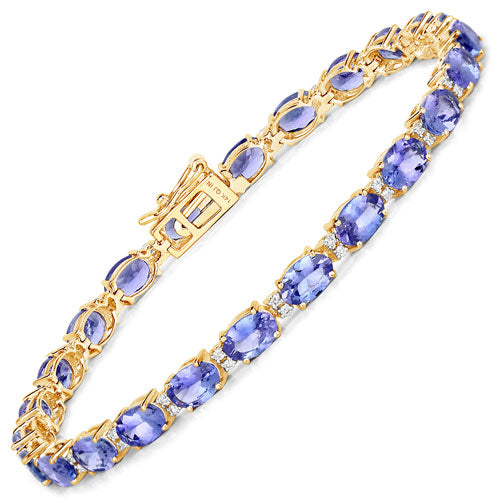 Bids.com 10.87 Carat Genuine Tanzanite and White Diamond 14K Yellow Gold Bracelet Bracelets
