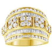 Bids.com .925 Sterling Silver 2.0 Cttw Round & Baguette Cut Diamond Multi-Row Channel Set Tapered Cocktail Fashion Ring (I-J Color, I3 Clarity) - Size 7 Rings