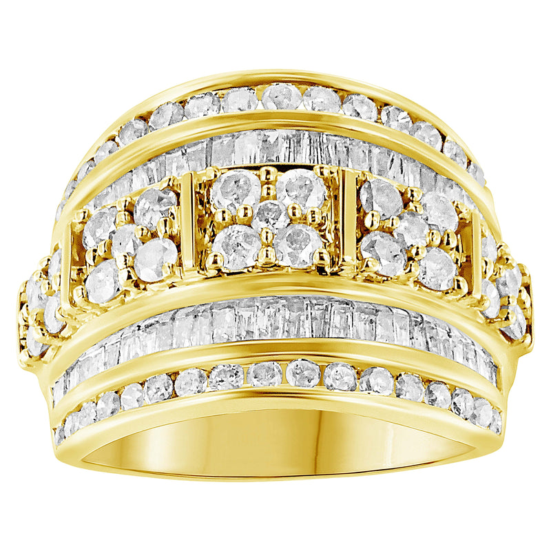 Bids.com .925 Sterling Silver 2.0 Cttw Round & Baguette Cut Diamond Multi-Row Channel Set Tapered Cocktail Fashion Ring (I-J Color, I3 Clarity) - Size 7 Rings