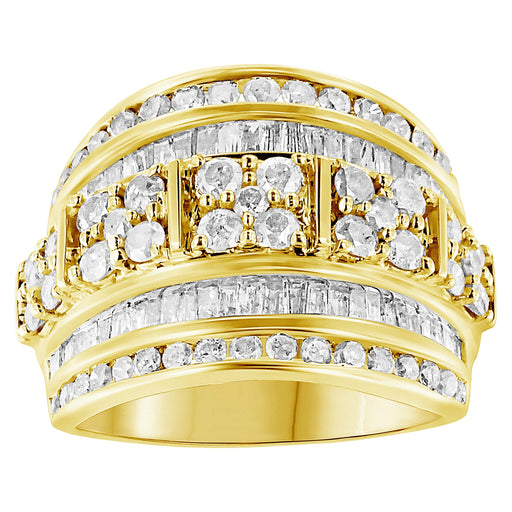Bids.com .925 Sterling Silver 2.0 Cttw Round & Baguette Cut Diamond Multi-Row Channel Set Tapered Cocktail Fashion Ring (I-J Color, I3 Clarity) - Size 7 Rings