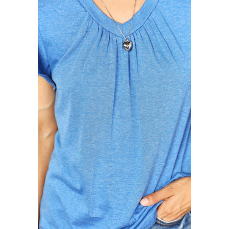 Double Take Ruched V-Neck Short Sleeve T-Shirt