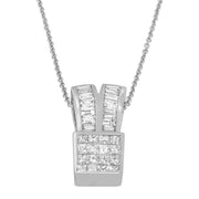 Bids.com 14K White Gold 1 5/8 cttw Princess and Baguette Cut Diamond Heart Ribbon Pendant Necklace (G-H, VS1-VS2) Necklaces