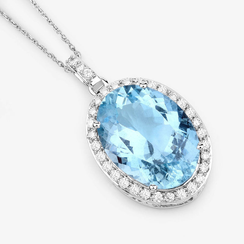 Bids.com 9.59 Carat Genuine Aquamarine and White Diamond 14K White Gold Pendant Pendants