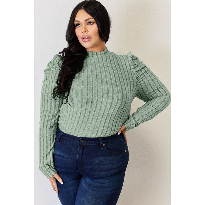 Basic Bae Ribbed Mock Neck Puff Sleeve T-Shirt