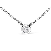 Bids.com 10K White Gold 1/10 Carat Round Brilliant-Cut Diamond Modern Bezel-Set Solitaire 16"-18" Pendant Necklace (H-I Color, SI2-I1 Clarity) Necklaces