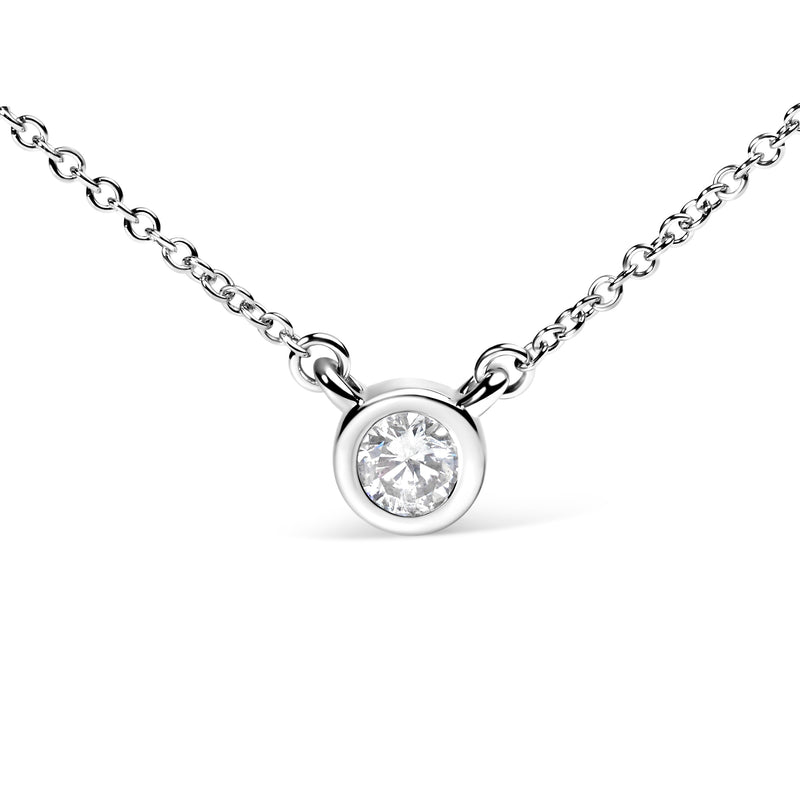 Bids.com 10K White Gold 1/10 Carat Round Brilliant-Cut Diamond Modern Bezel-Set Solitaire 16"-18" Pendant Necklace (H-I Color, SI2-I1 Clarity) Necklaces