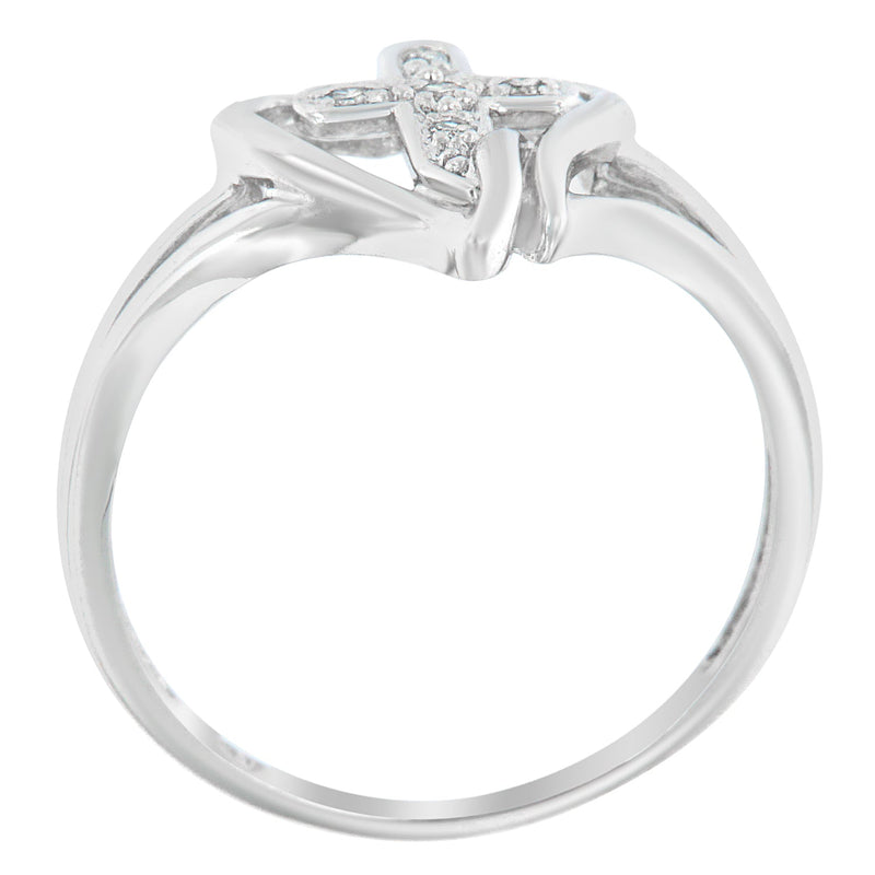Bids.com 10K White Gold Diamond-Accented Cross & Open Heart Promise Fashion Ring (H-I Color, I1-I2 Clarity) - Size 7 Rings