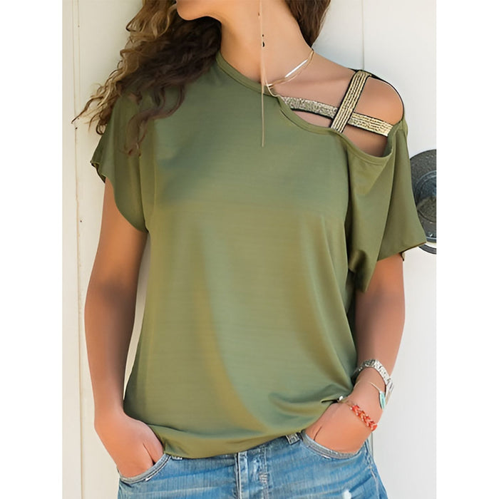 Asymmetrical Neck Short Sleeve T-Shirt