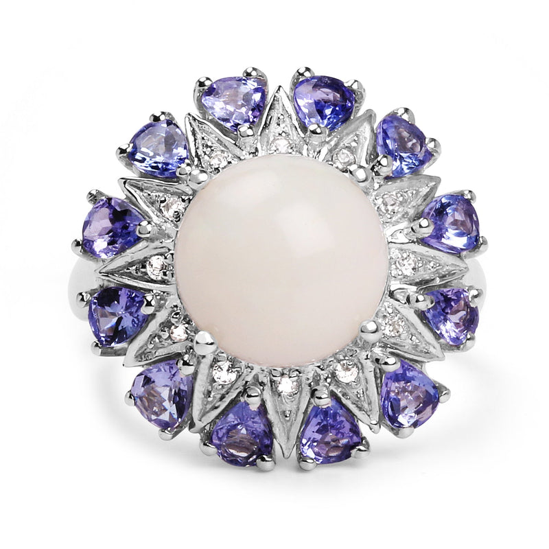 Bids.com 4.25 Carat Genuine Opal, Tanzanite & White Topaz .925 Sterling Silver Ring Rings