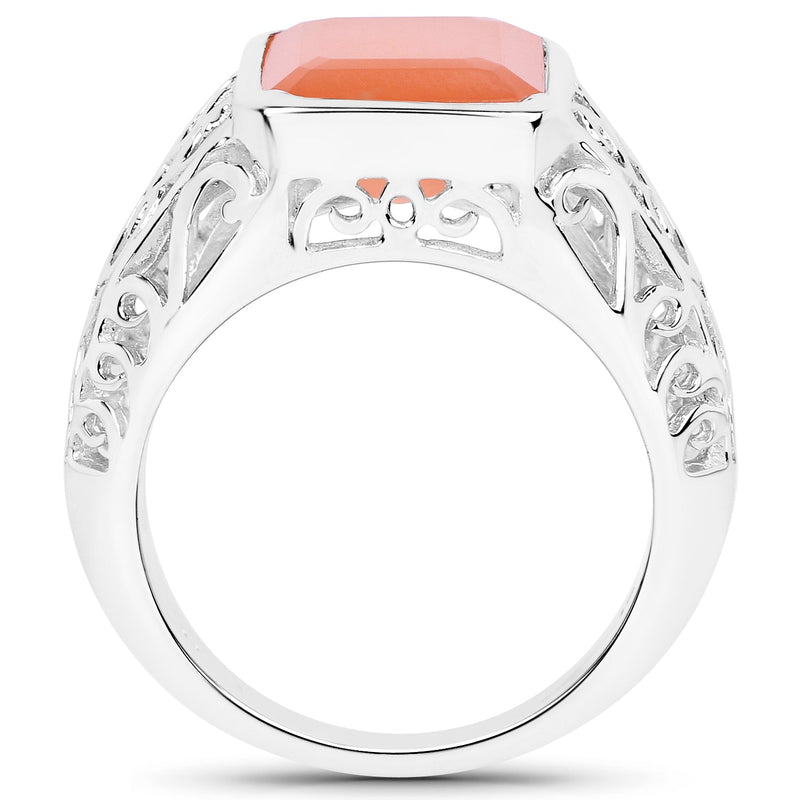 Bids.com 5.75 Carat Genuine Peach Moonstone .925 Sterling Silver Ring Rings