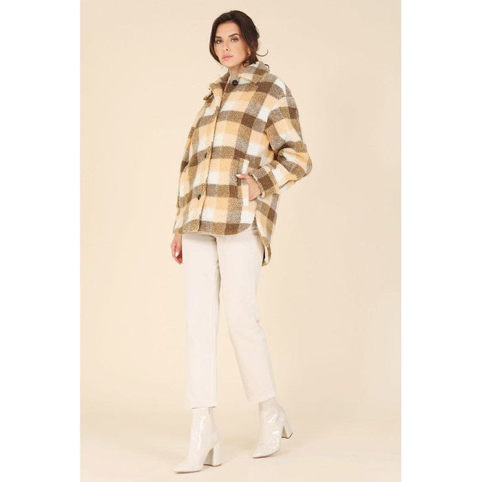 Plaid Sherpa Jacket With Pockets