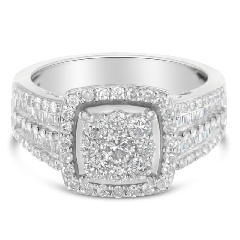 Bids.com 10K White Gold Diamond Cluster Ring (1 Cttw, H-I Color, I1-I2 Clarity) - Size 6-3/4 Rings