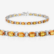 Bids.com 12.33 Carat Genuine Orange Sapphire and White Diamond 14K White Gold Bracelet Bracelets