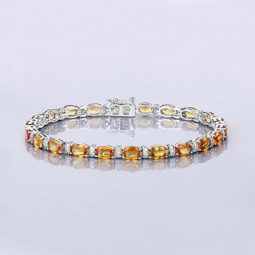 Bids.com 12.33 Carat Genuine Orange Sapphire and White Diamond 14K White Gold Bracelet Bracelets