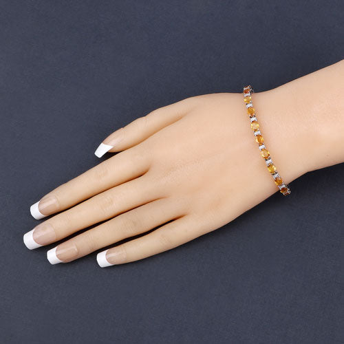 Bids.com 12.33 Carat Genuine Orange Sapphire and White Diamond 14K White Gold Bracelet Bracelets