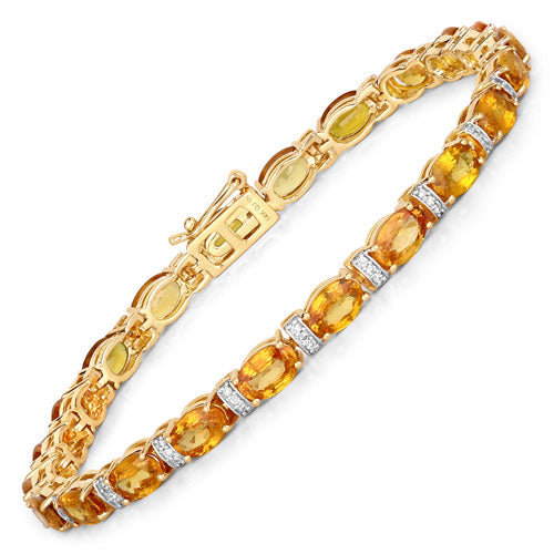 Bids.com 12.33 Carat Genuine Orange Sapphire and White Diamond 14K Yellow Gold Bracelet Bracelets