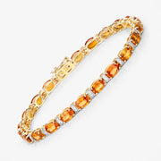 Bids.com 12.33 Carat Genuine Orange Sapphire and White Diamond 14K Yellow Gold Bracelet Bracelets