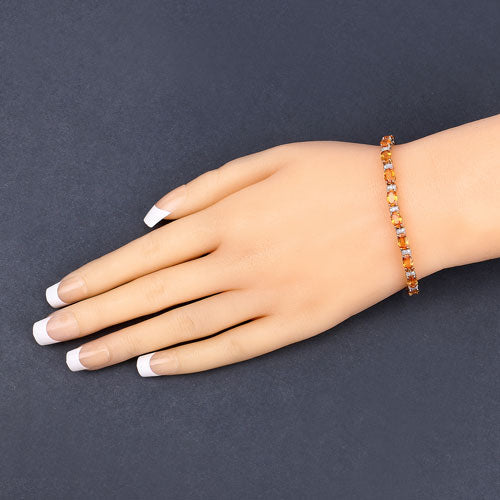 Bids.com 12.33 Carat Genuine Orange Sapphire and White Diamond 14K Yellow Gold Bracelet Bracelets