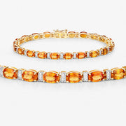 Bids.com 12.33 Carat Genuine Orange Sapphire and White Diamond 14K Yellow Gold Bracelet Bracelets