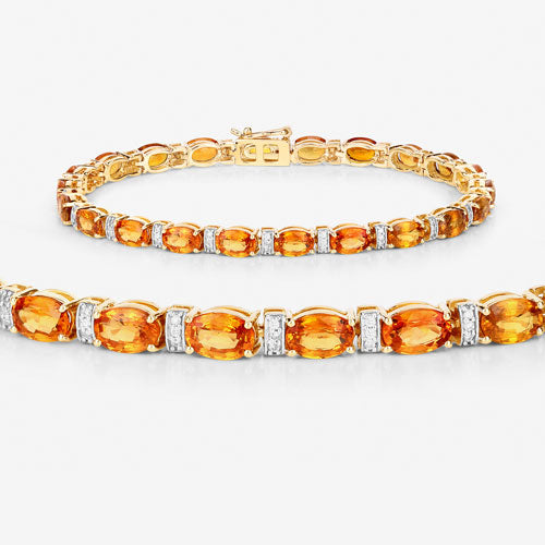 Bids.com 12.33 Carat Genuine Orange Sapphire and White Diamond 14K Yellow Gold Bracelet Bracelets