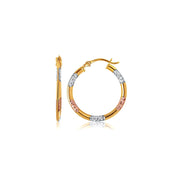 Bids.com 10k Tri-Color Gold Classic Hoop Earrings with Diamond Cut Details Earrings