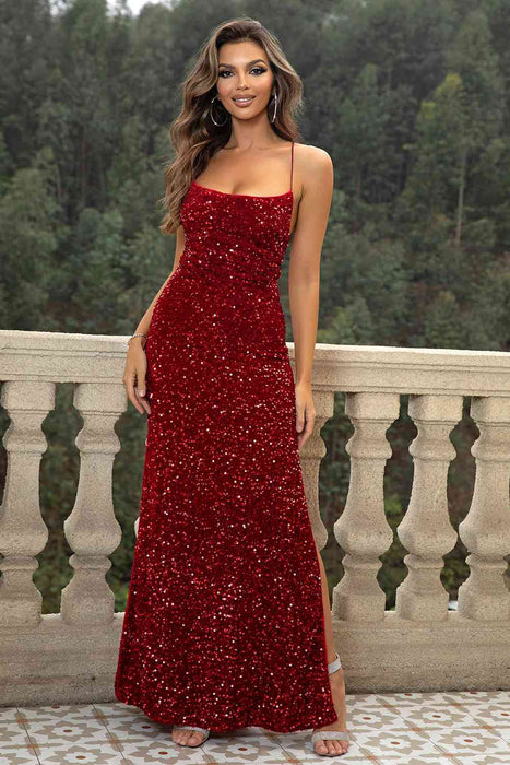 Sequin Backless Split Maxi Dress by VYSN