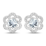 Bids.com 0.61 Carat Genuine Aquamarine and White Diamond 14K White Gold Earrings Earrings