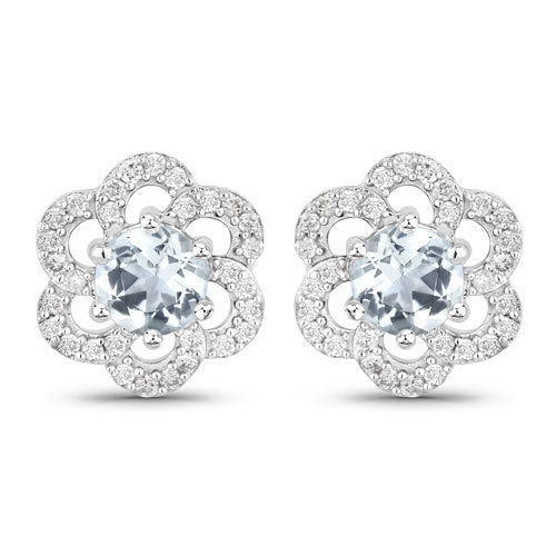 Bids.com 0.61 Carat Genuine Aquamarine and White Diamond 14K White Gold Earrings Earrings