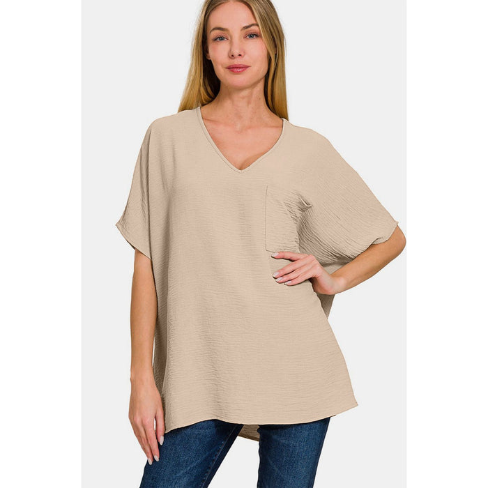 Zenana Texture V-Neck Short Sleeve Top