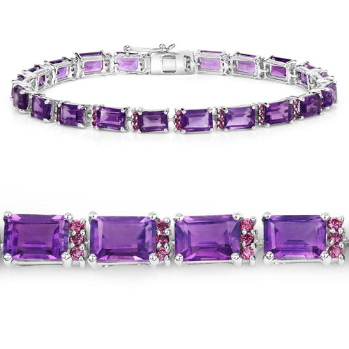 Bids.com 21.84 Carat Genuine Amethyst and Rhodolite Granet .925 Sterling Silver Bracelet Bracelets