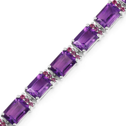 Bids.com 21.84 Carat Genuine Amethyst and Rhodolite Granet .925 Sterling Silver Bracelet Bracelets