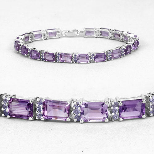 Bids.com 21.84 Carat Genuine Amethyst and Rhodolite Granet .925 Sterling Silver Bracelet Bracelets