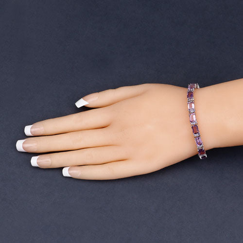 Bids.com 21.84 Carat Genuine Amethyst and Rhodolite Granet .925 Sterling Silver Bracelet Bracelets