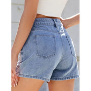 Mill's Beauty Supply Rhinestone Washed High Waist Denim Shorts