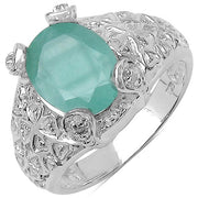 Bids.com 2.52 Carat Genuine Emerald & White Topaz .925 Sterling Silver Ring Rings