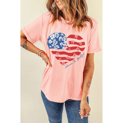 Heart Round Neck Short Sleeve T-Shirt