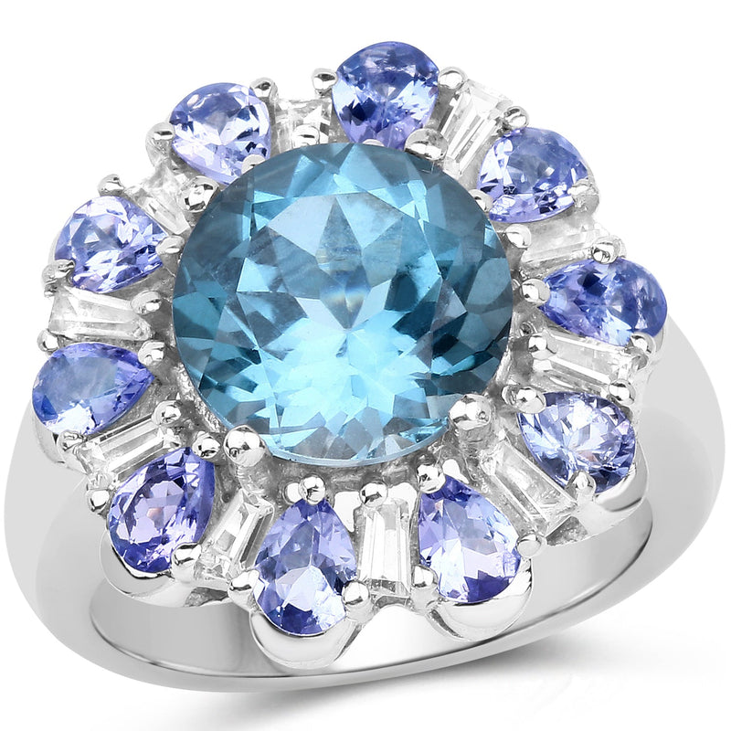 Bids.com 6.19 Carat Genuine London Blue Topaz, Tanzanite & White Topaz .925 Sterling Silver Ring Rings