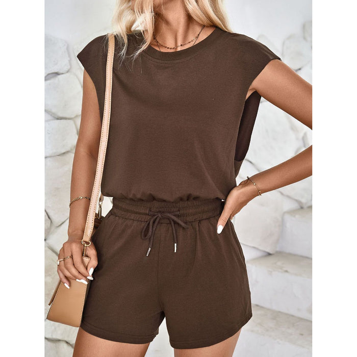 Cutout Round Neck Cap Sleeve Romper