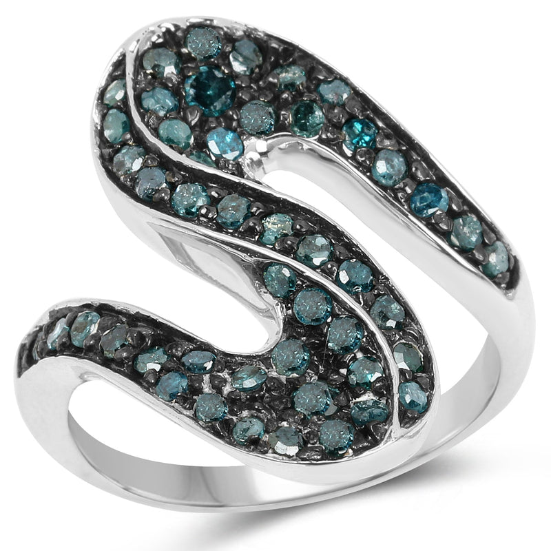 Bids.com 0.76 Carat Genuine Blue Diamond .925 Sterling Silver Ring Rings