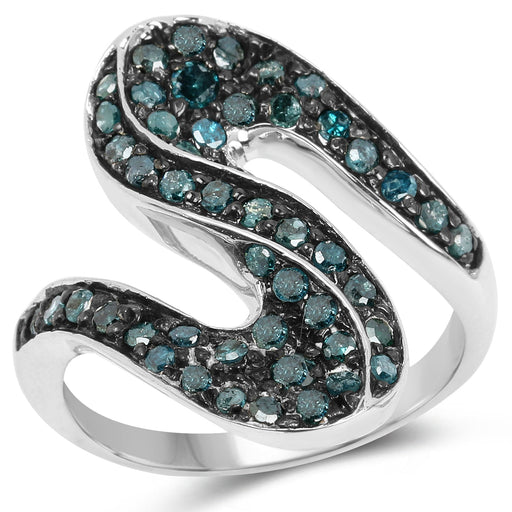 Bids.com 0.76 Carat Genuine Blue Diamond .925 Sterling Silver Ring Rings