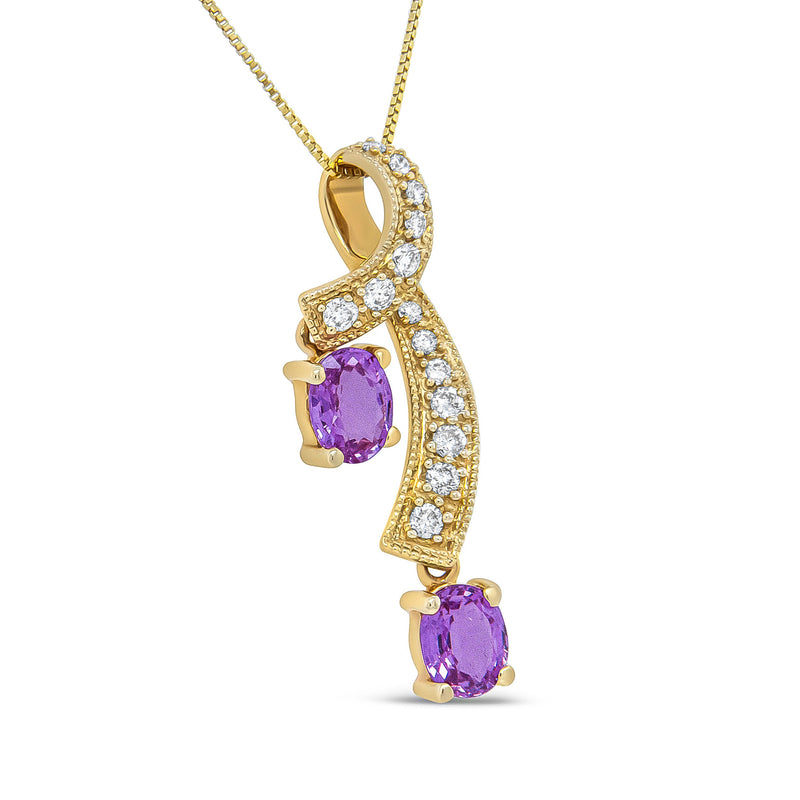 Bids.com 14K Yellow Gold 6x4mm Oval Pink Sapphire and 1/5 Cttw Round Diamond Pendant Necklace - (H-I Color, SI1-SI2 Clarity) Necklaces