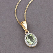 Bids.com 1.27 Carat Genuine Green Tourmaline and White Diamond 14K Yellow Gold Pendant Pendants