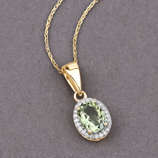 Bids.com 1.27 Carat Genuine Green Tourmaline and White Diamond 14K Yellow Gold Pendant Pendants