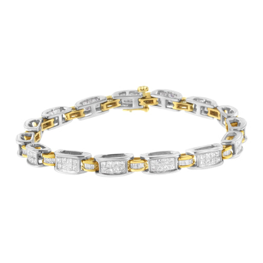 Bids.com 14K Two-Tone Gold Princess and Baguette-Cut Diamond Link Bracelet (3.00 cttw, H-I Color, SI1-SI2 Clarity) Bracelets