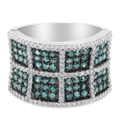 Bids.com 14K White Gold White and Treated Blue Diamond Cocktail Ring (1 1/2 Cttw, H-I Color, I1-I2 Clarity) - Size 6 Rings
