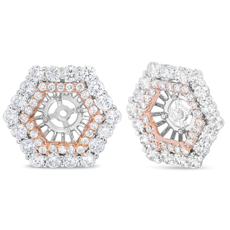 Bids.com 14K Rose and White Gold 1 7/8 Cttw Round Diamond Double Halo Earring Jacket for 6mm Round Studs (G-H Color, VS2-SI1 Clarity) Earrings