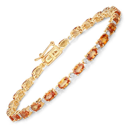 Bids.com 7.39 Carat Genuine Orange Sapphire and White Diamond 14K Yellow Gold Bracelet Bracelets White Smoke size 7.00
