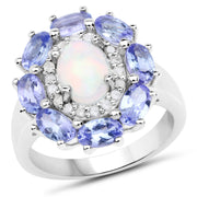 Bids.com 3.05 Carat Genuine Ethiopian Opal, Tanzanite and White Diamond .925 Sterling Silver Ring Rings